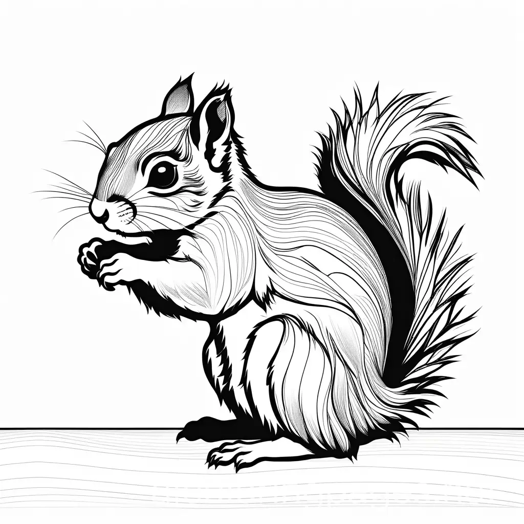 baby squirrel, Coloring Page, black and white, line art, white background, Simplicity, Ample White Space. The background of the coloring page is plain white to make it easy for young children to color within the lines. The outlines of all the subjects are easy to distinguish, making it simple for kids to color without too much difficulty