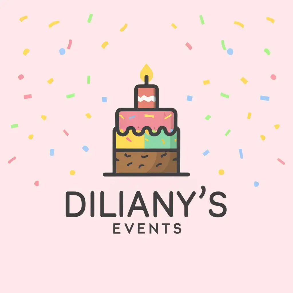 a logo design,with the text "Dilianys events", main symbol:pastel bizcocho birthday,complex,be used in happy birthday industry,clear background