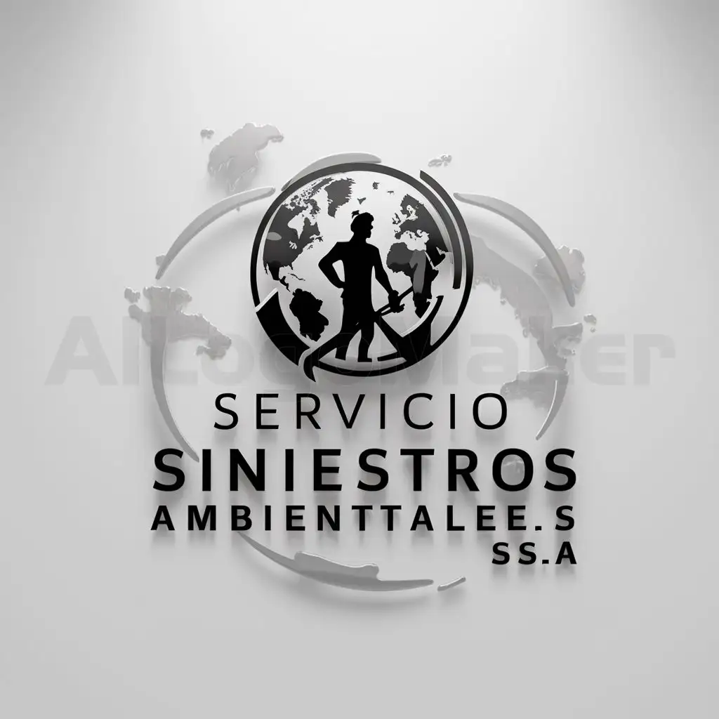a logo design,with the text "Servicio Siniestros Ambientales SSA", main symbol:man fogging world,complex,clear background