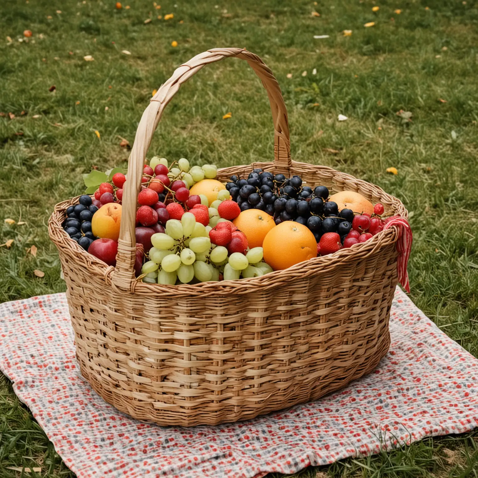 корзина на пикнике фрукты вид сбоку