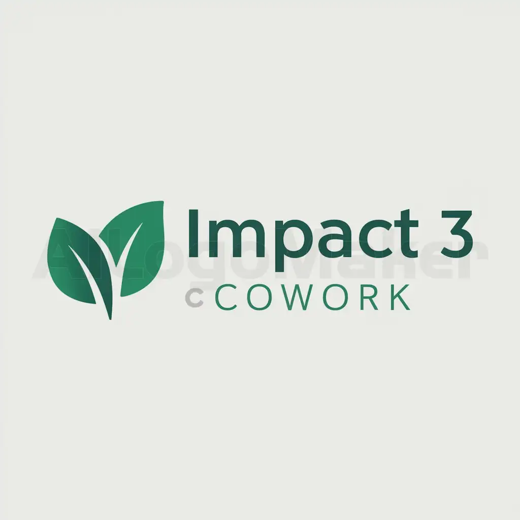 a logo design,with the text "IMpact 3 Cowork", main symbol:una hoja verde,Moderate,clear background