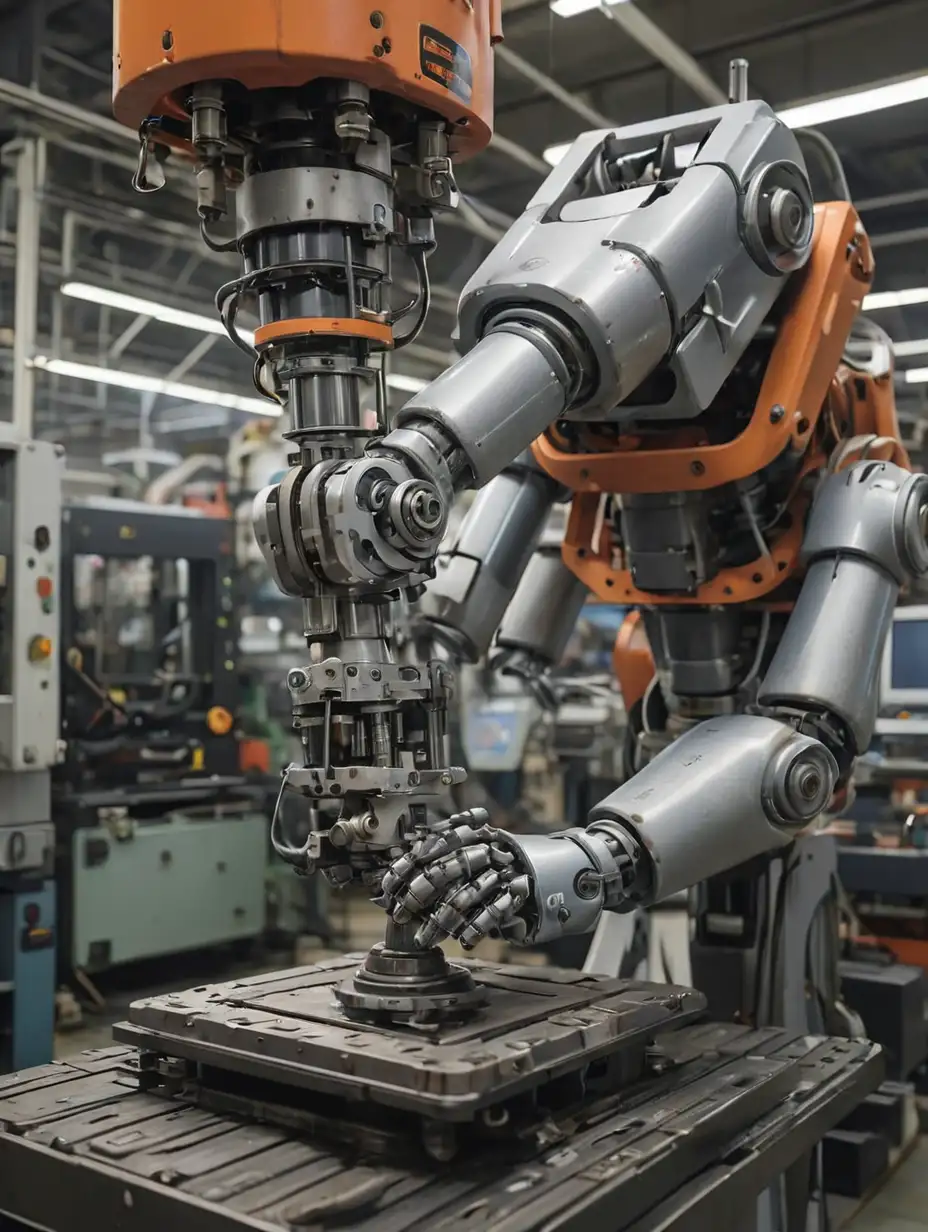 robot using press machine to stamp car parts