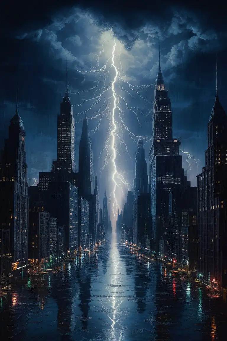 Urban-Night-Skyline-Illuminated-by-Lightning-Storm