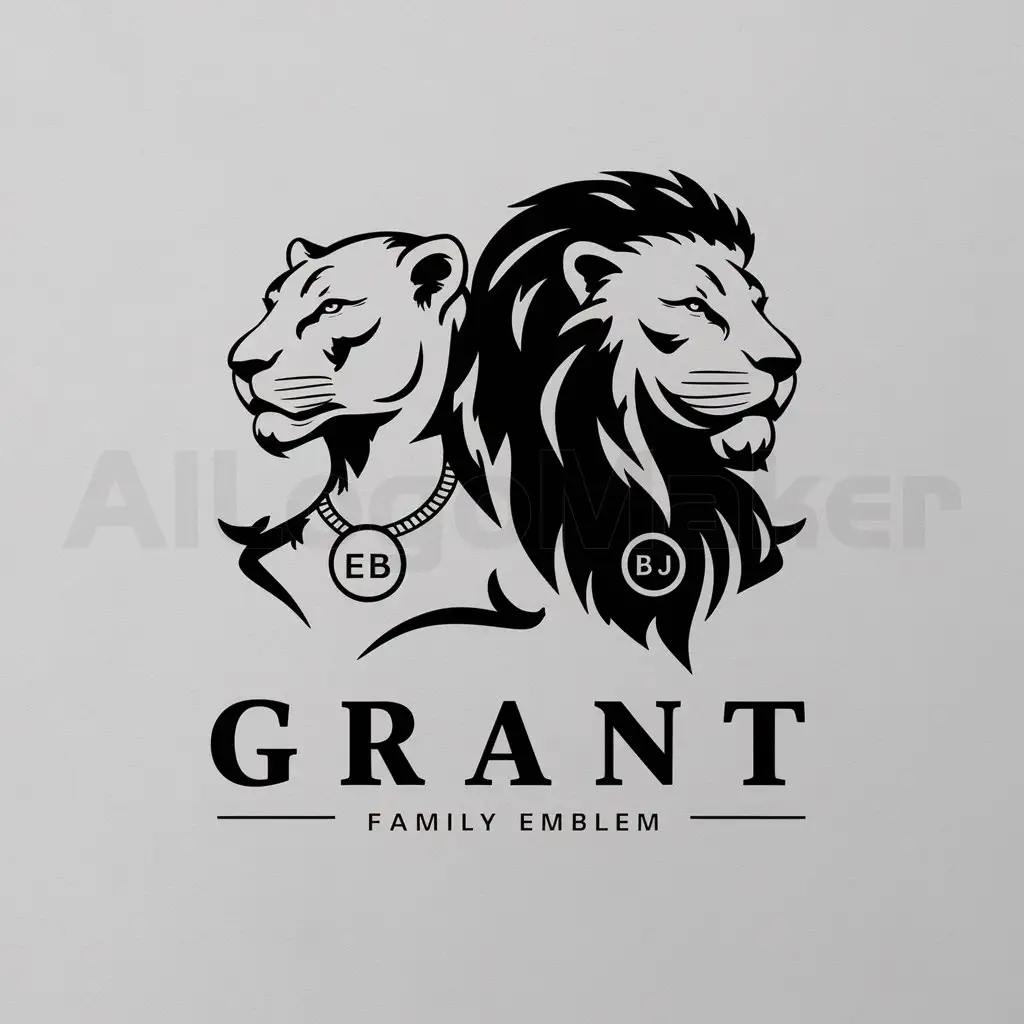 LOGO-Design-For-Grant-Family-Majestic-Lion-Couple-with-Personalized-Necklaces-on-Clear-Background