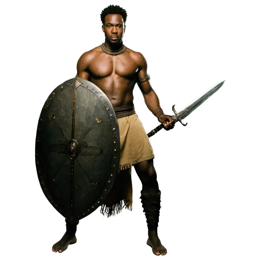 an african warrior with shield and sword