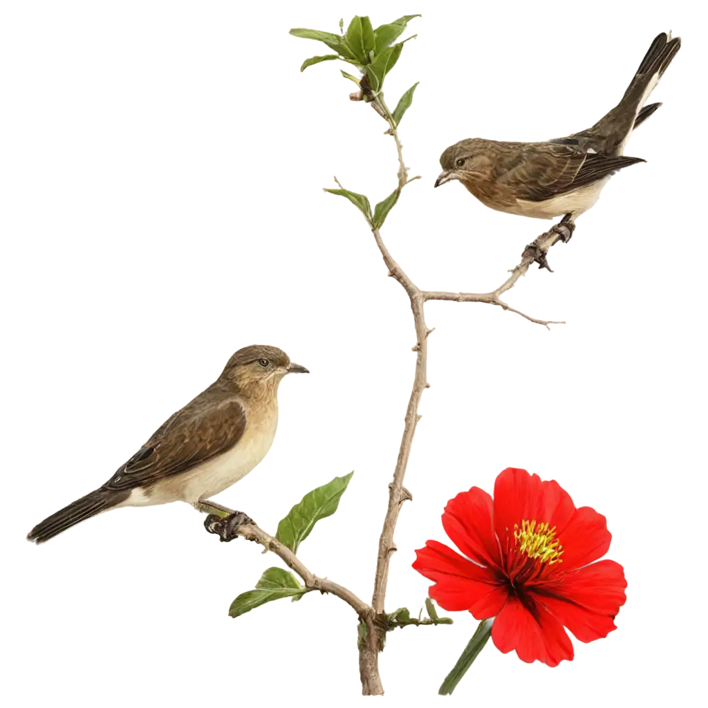 Vibrant PNG Image 4 Birds Perched on a Stunning Red Flower | PNG Prompt