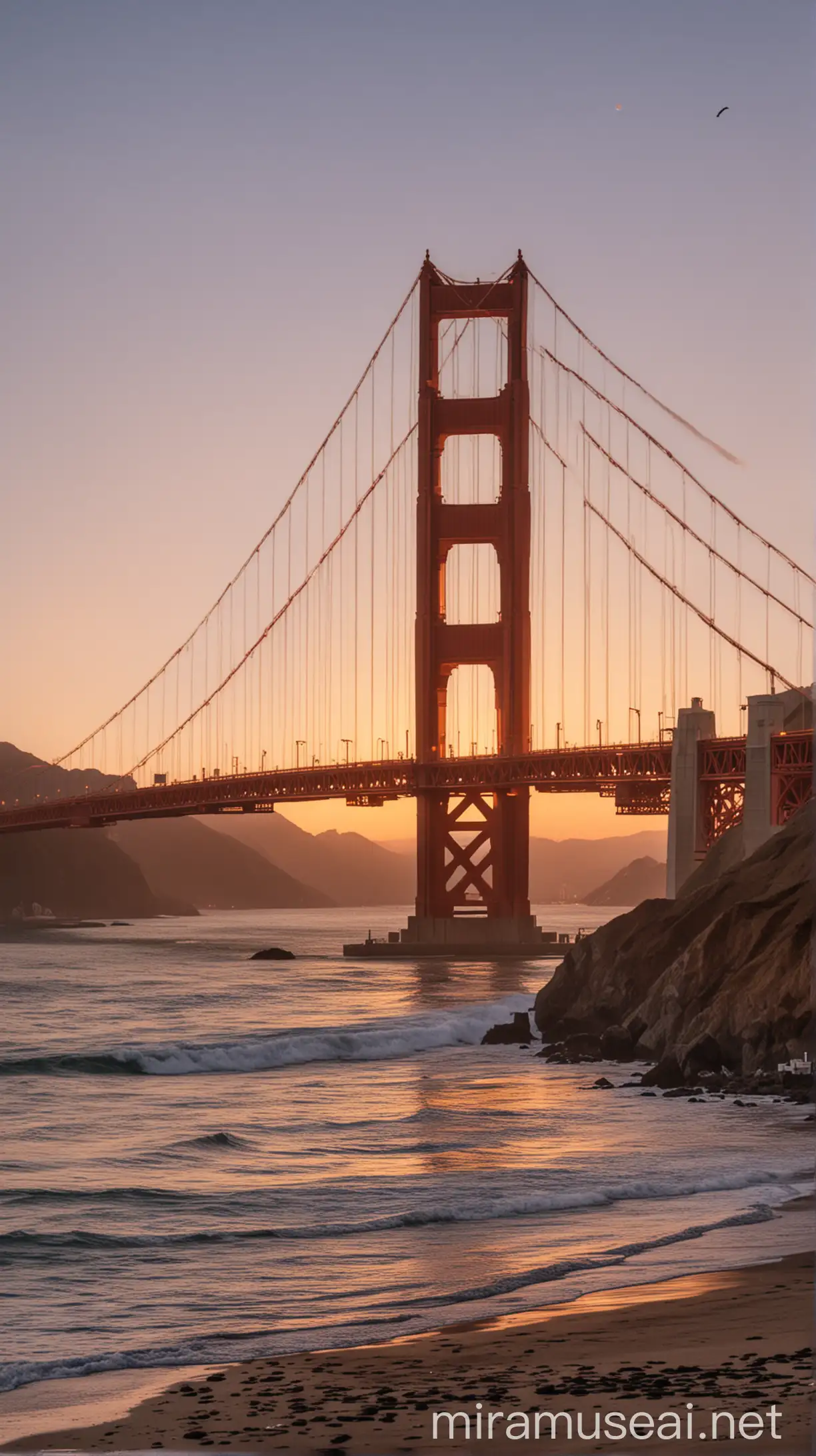 Golden Gate Bridge Silhouetted Against Colorful Sunrise Sky