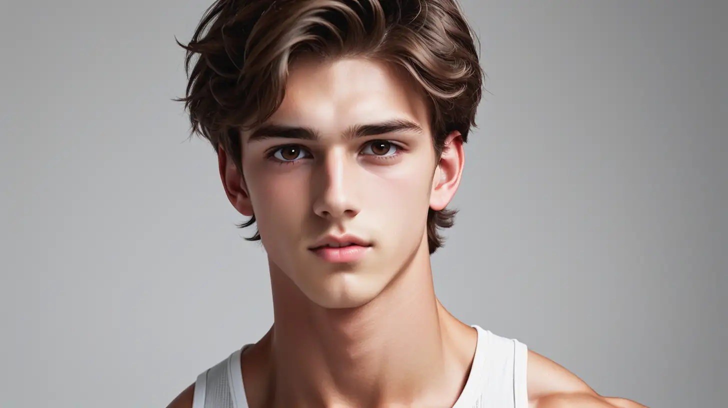 Handsome Athletic Young Man with Brown Hair and Dark Eyes