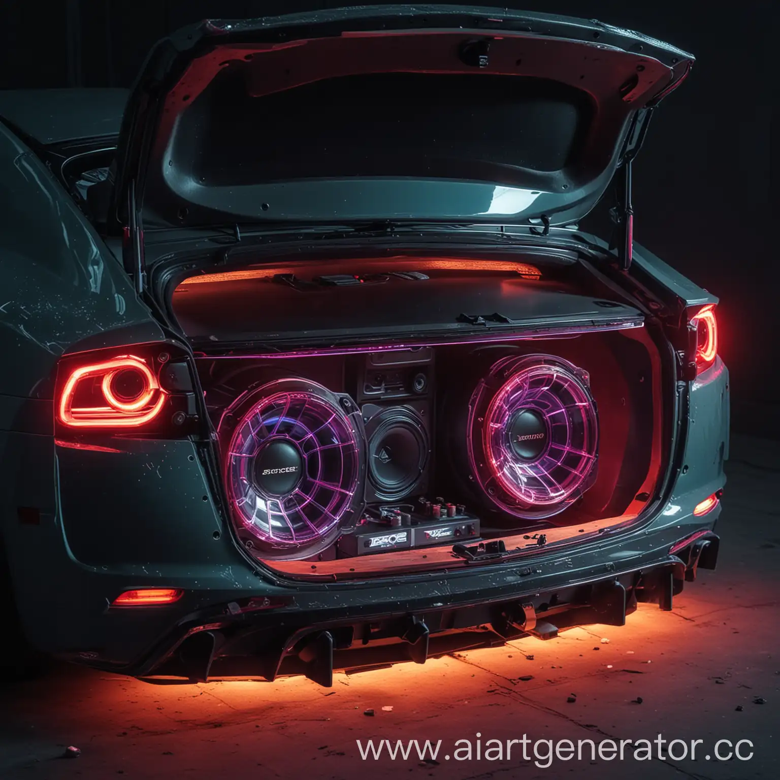 Dynamic-Neon-Sound-System-Powerful-Bass-Bursting-from-Sports-Car-Trunk