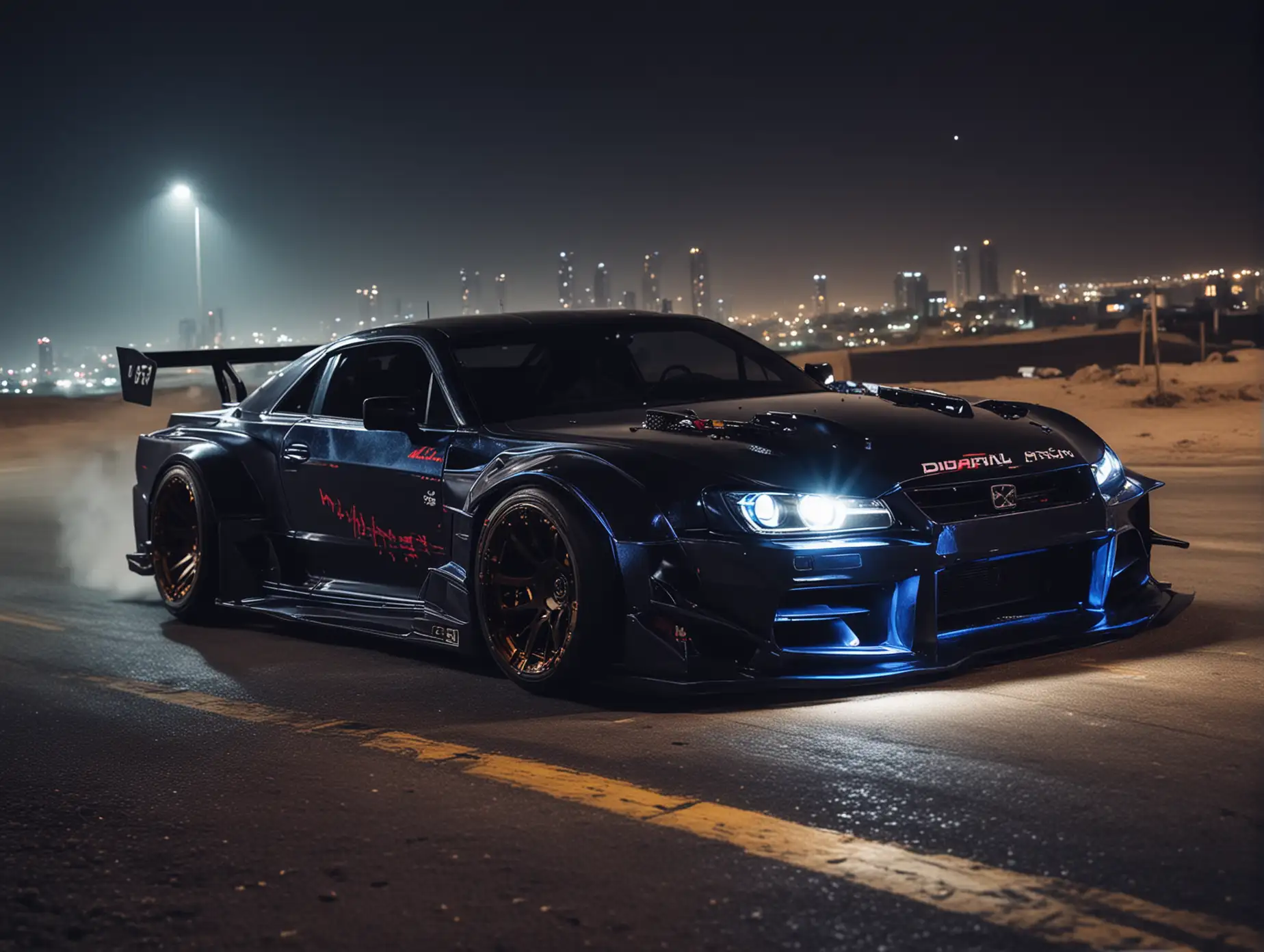 Futuristic-Japanese-Drifting-Cars-at-Night-in-Dubai