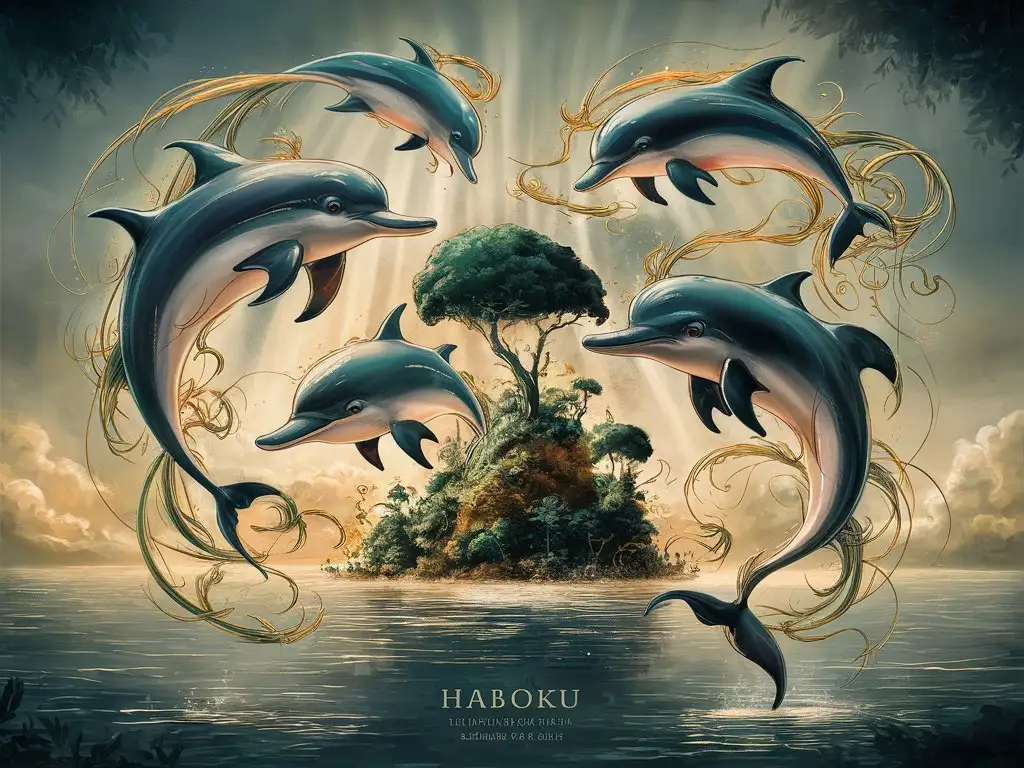 Enchanting Dolphins Island Haboku Inspired Ocean Scene