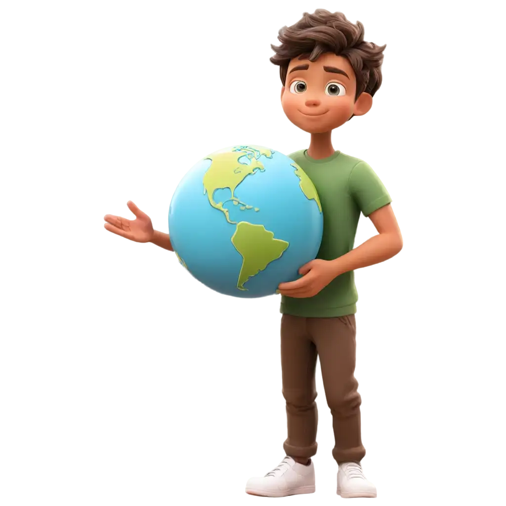 boy with earth in his hand cartoon background environment

