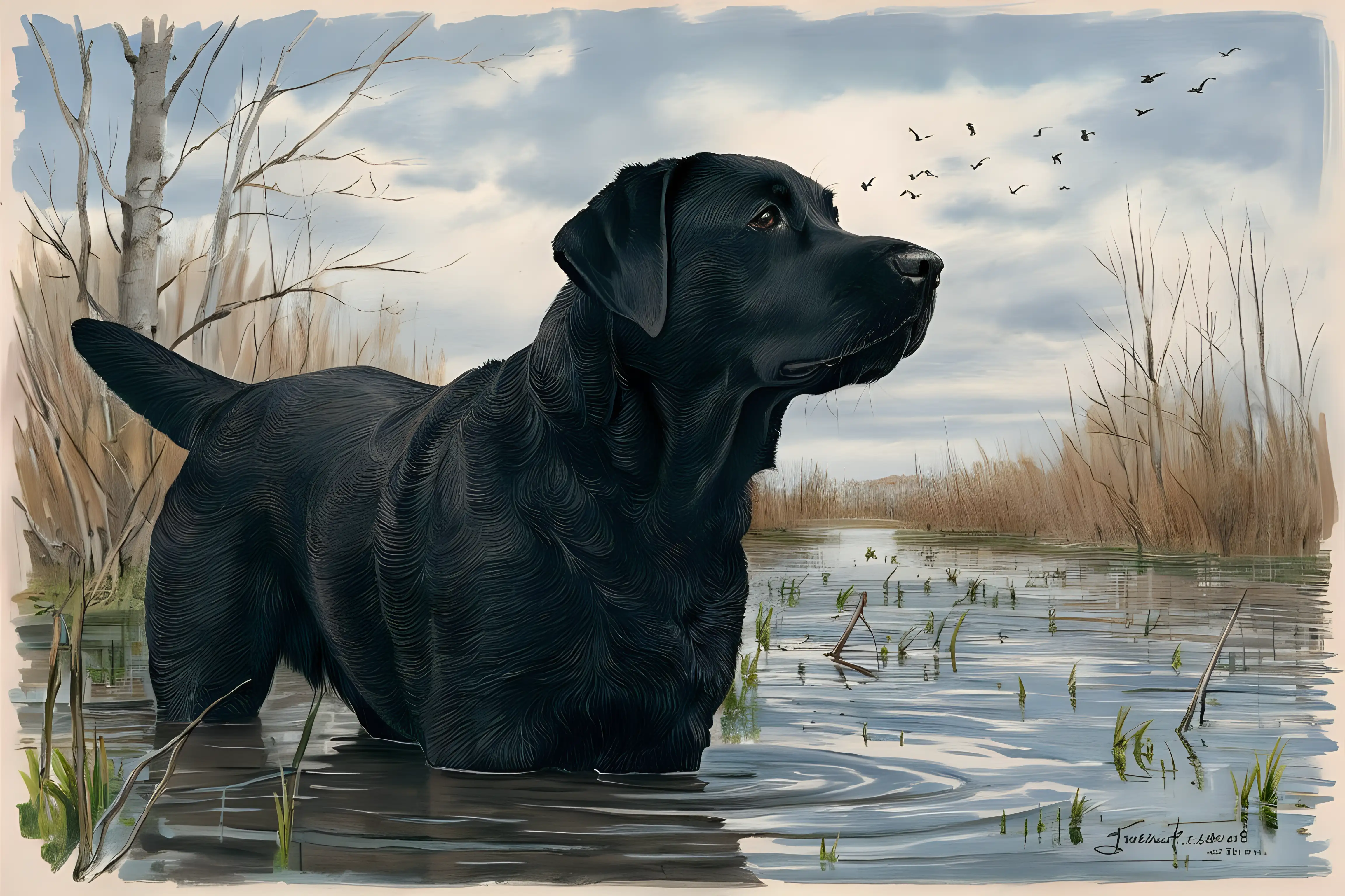 Majestic Black Labrador Retriever in Autumn Wetlands