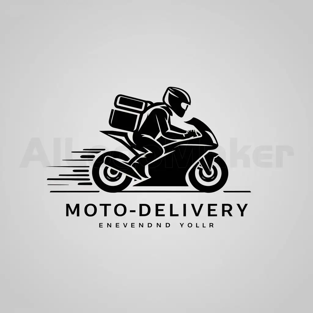 a logo design,with the text "Moto-delivery", main symbol:Depict a delivery person on a motorcycle with a large backpack. He has a sporty helmet on. Is going right.,Minimalistic,be used in Delivery industry,clear background