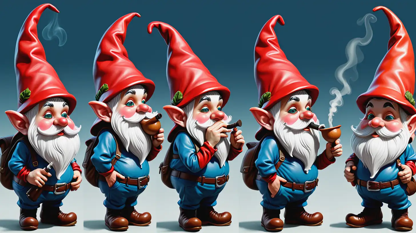 Whimsical Gnome Character with Mushroom Hat Smoking Pipe