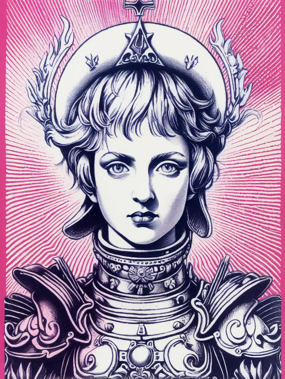 Baroque Punk Style Young Adult Female Character Design Inspired by Joan of Arc with Synthwave Expression