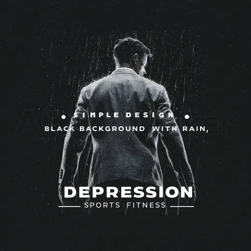 a logo design,with the text "simple design, black background with rain, depression.", main symbol:a man in a gray blazer from behind,Moderate,be used in Sports Fitness industry,clear background