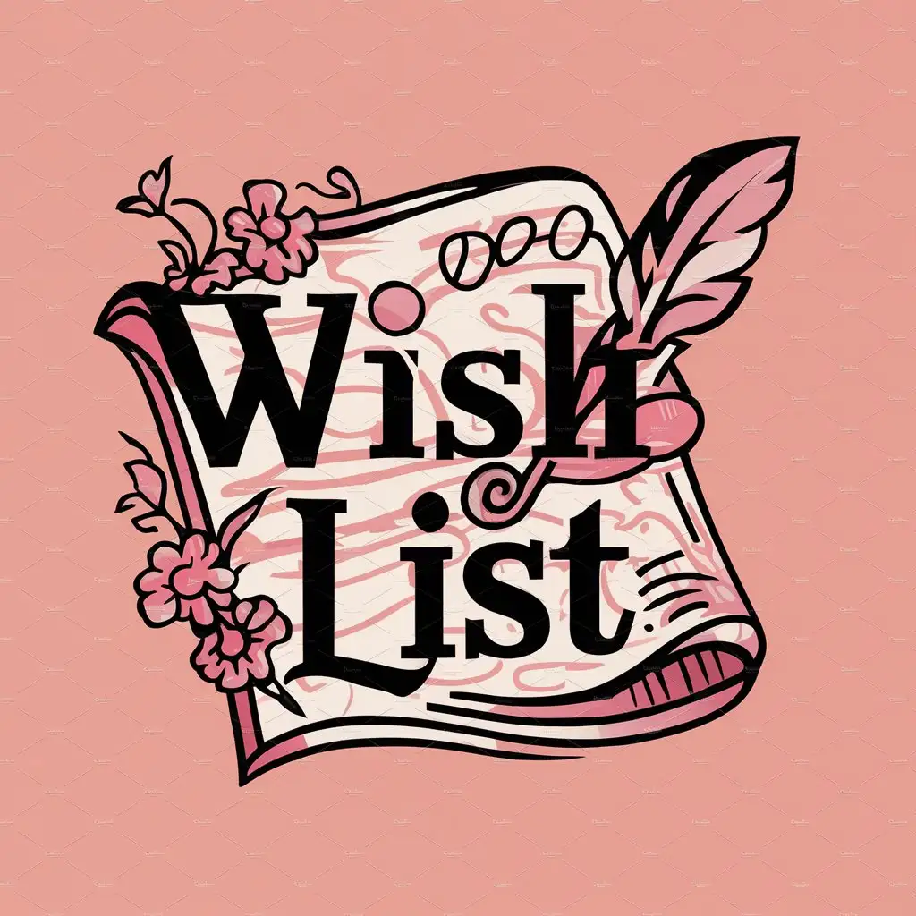 a logo design,with the text "wish list", main symbol:create your wish list pink background icon paper,complex,be used in Internet industry,clear background