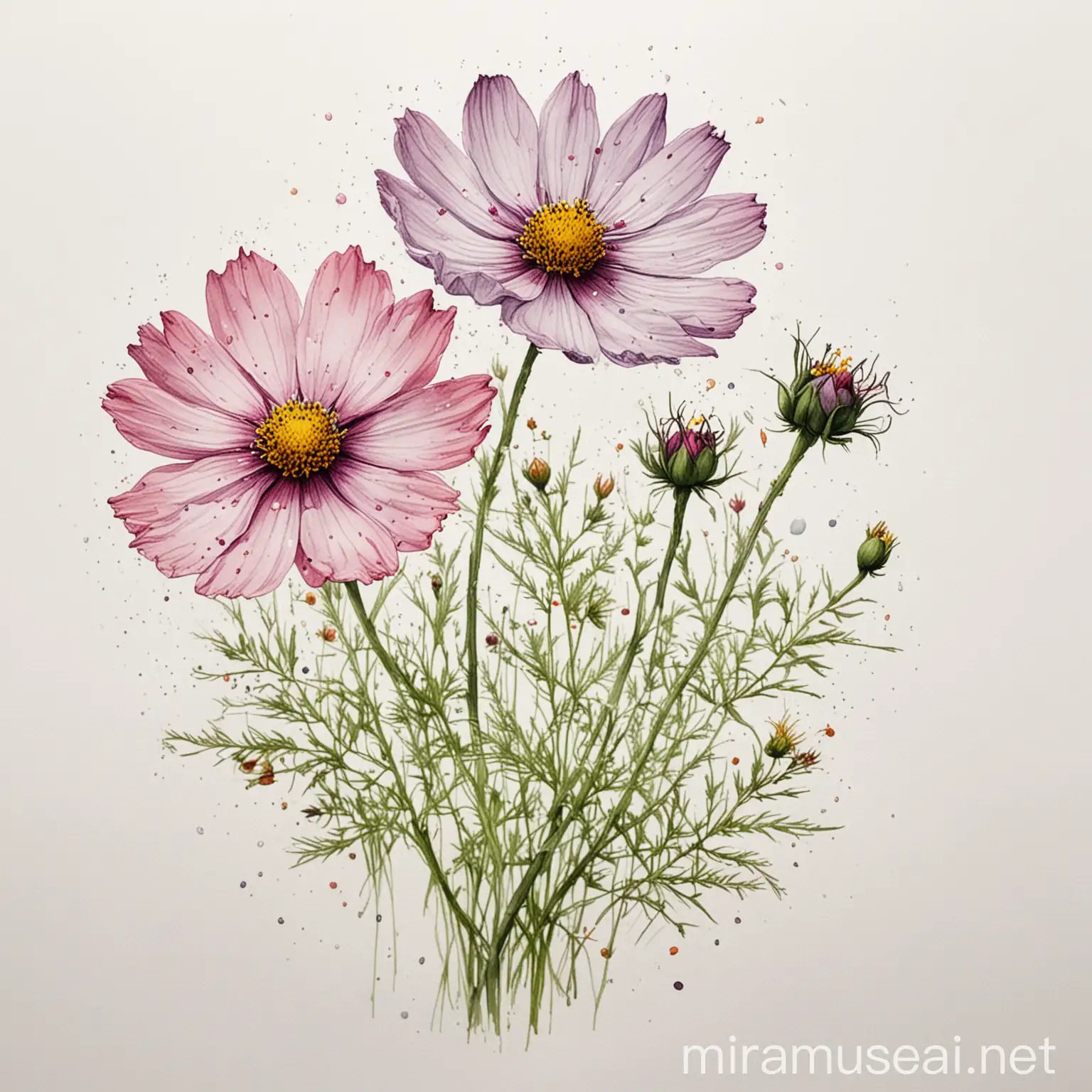 Cosmos bippinatus water colour ilustration with white background