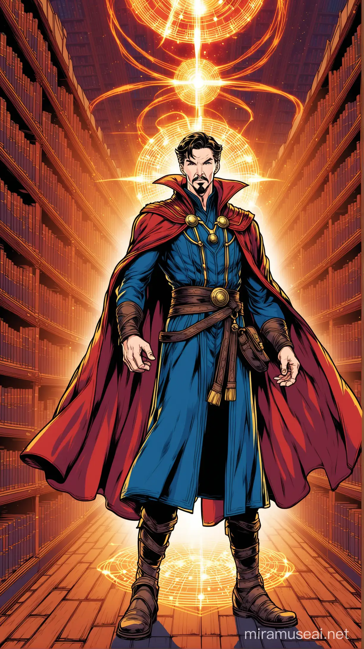 Doctor Strange Conjuring Magic in Library Setting