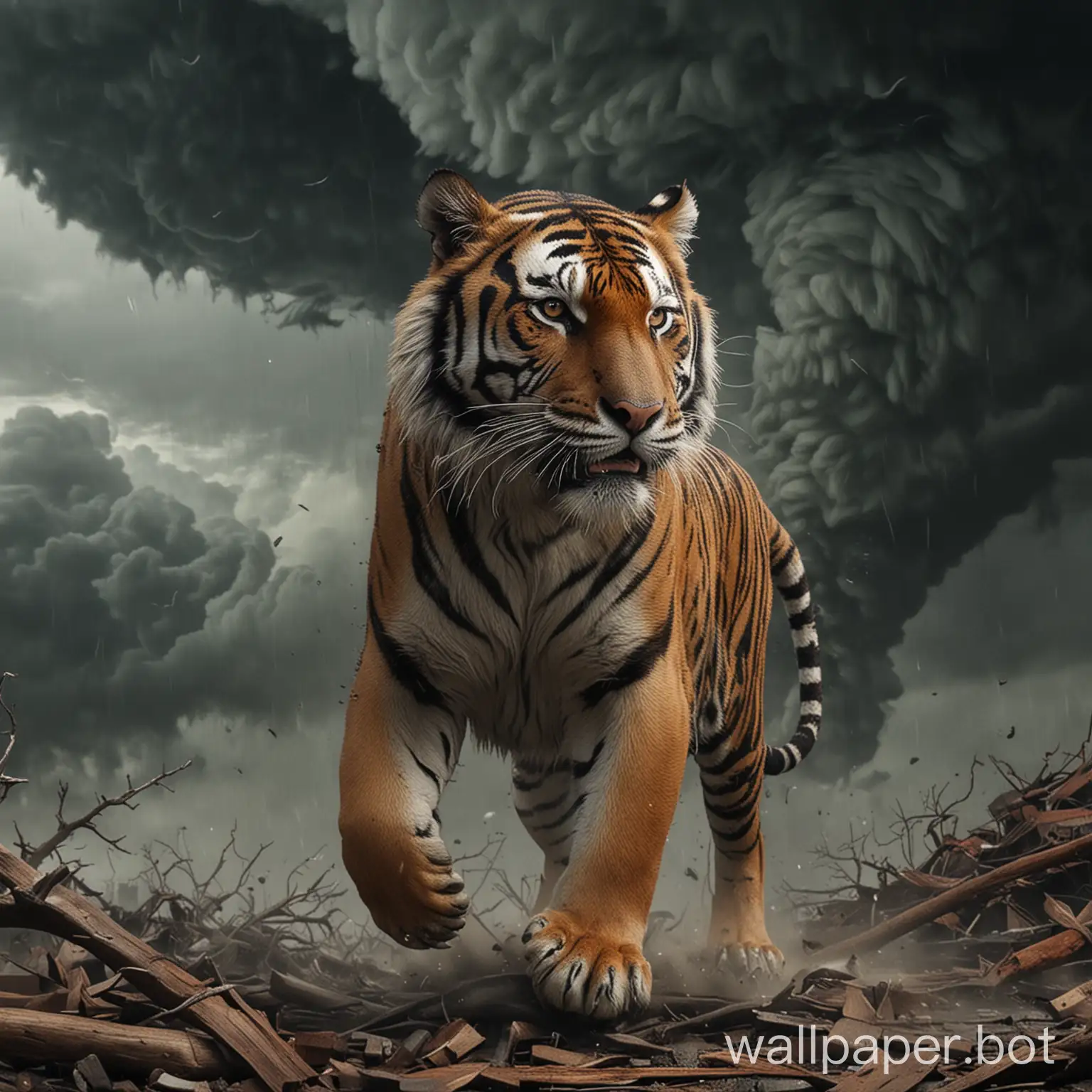 generate a tiger animal in the midst of a tornado, ultra realistic
