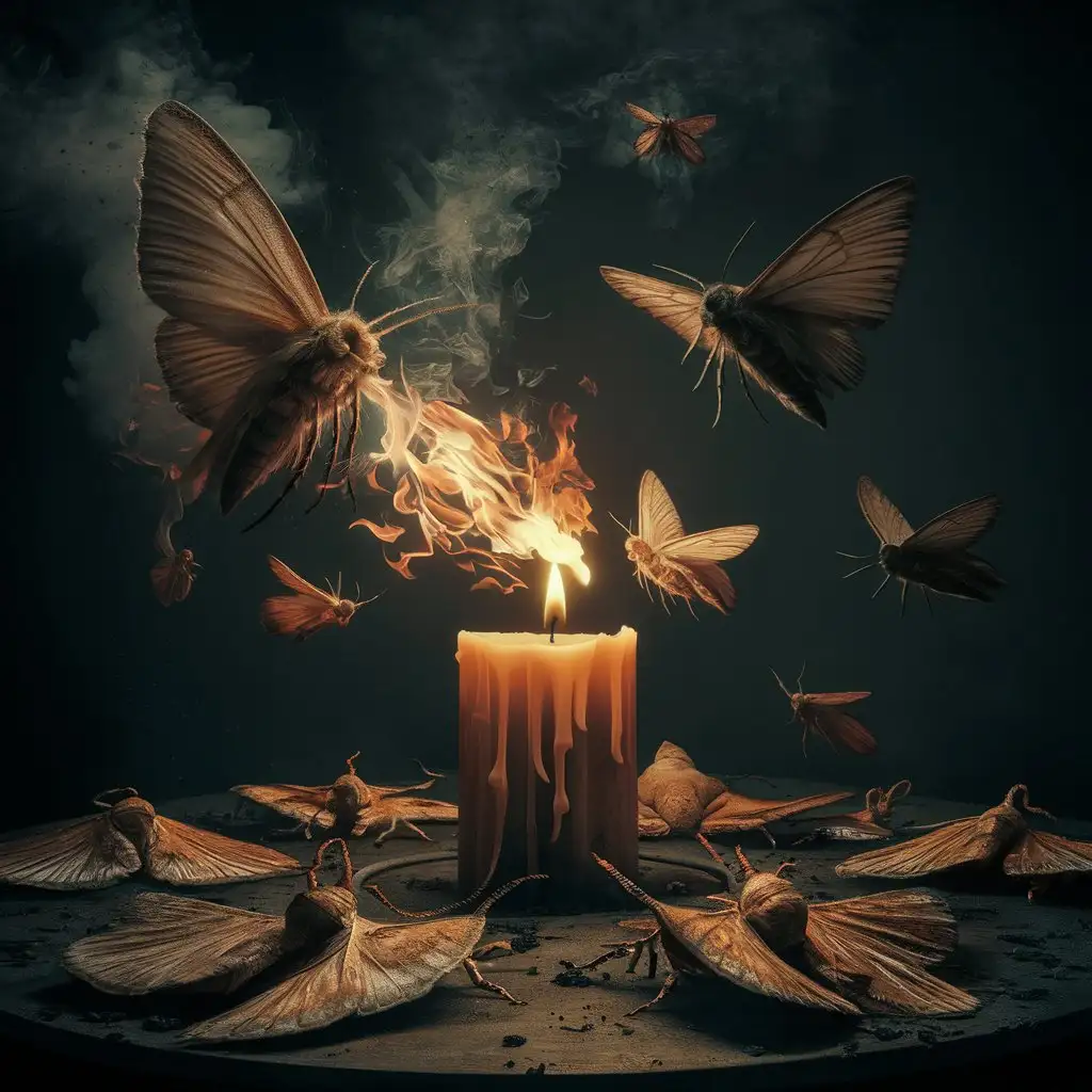 Apocalyptic Atmosphere with Moths and Candlelight