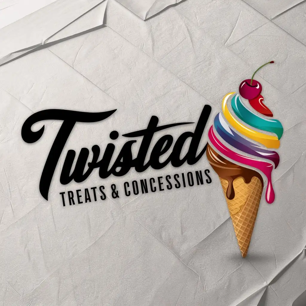 a logo design,with the text 'Twisted Treats & Concessions', main symbol:Vibrant color ice cream,complex,be used in Restaurant industry,clear background