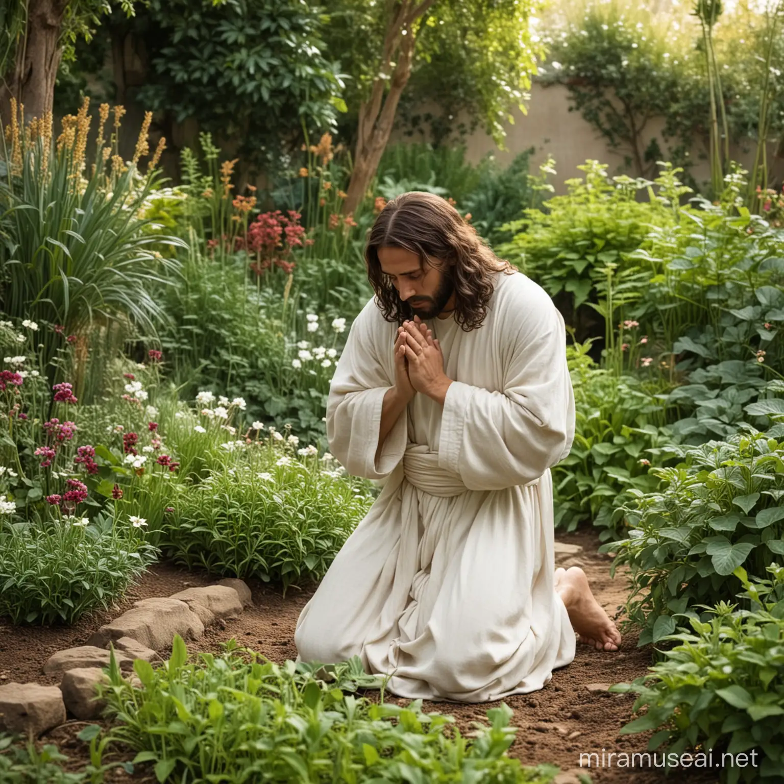Jesus Praying in a Garden Scene