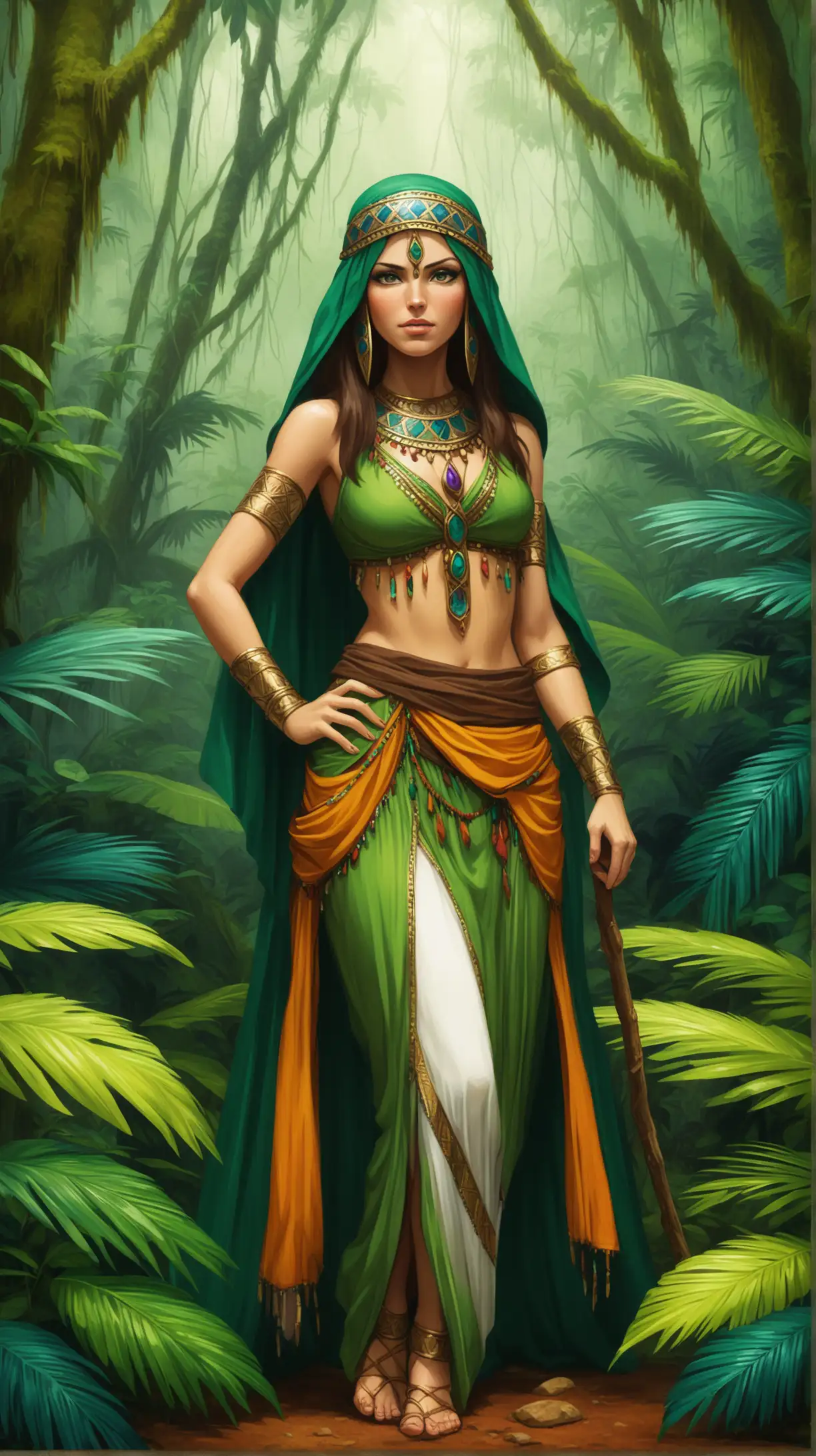 rainforest huntress wearing Middle Eastern clothing