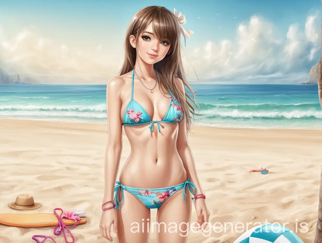 Beautiful-Woman-Enjoying-Sunshine-in-Stylish-Bikini-at-the-Beach