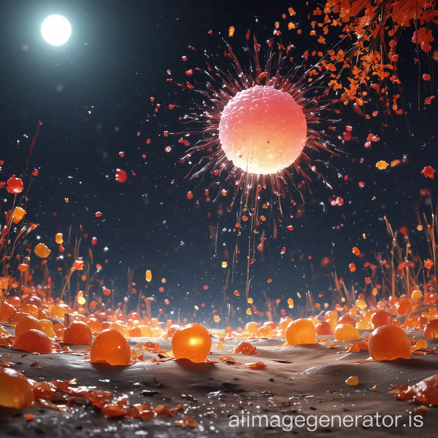 middle autumn festival's jelly crush background, bright moon, fireworks blooming, need animation 3d feeling