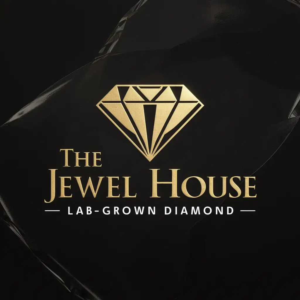 a logo design,with the text "The Jewel House", main symbol:create Geometric Shapes logo. we're an innovative lab grown diamond jewellery company. this logo should include a diamond lab theme. preferred color is gold. must be a logo on black stationery design,Moderate,clear background