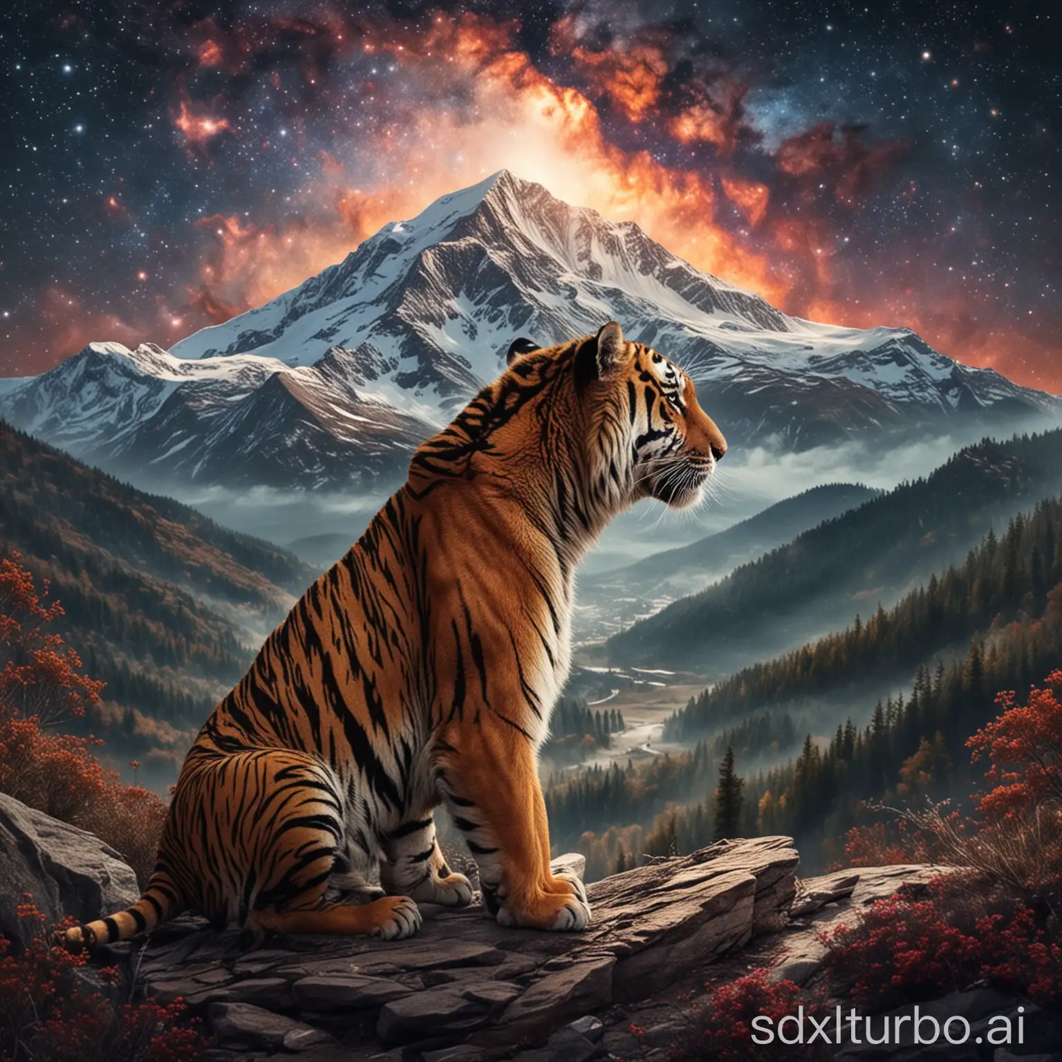 Majestic-Tiger-Amidst-Hope-and-Love-in-the-Cosmic-Mountain-Landscape