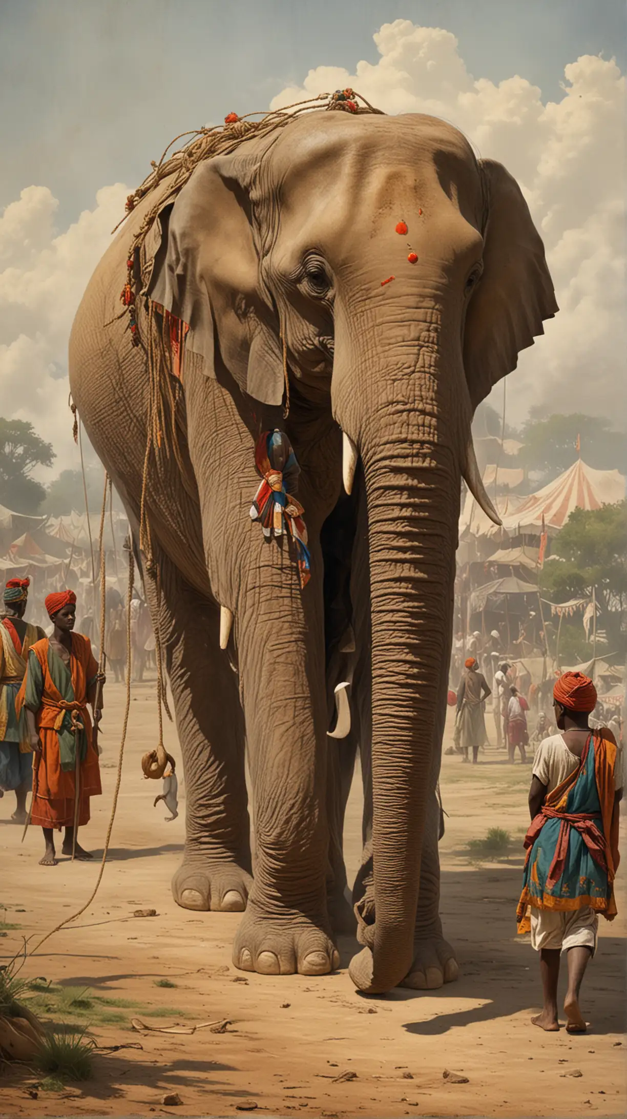 Мудрец задумался и пригласил юношу на прогулку. Они направились к цирку, где стоял огромный слон, привязанный тонкой веревкой к маленькому колышку.