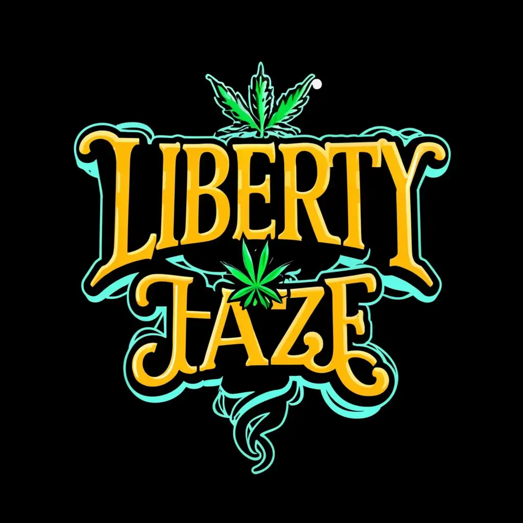 a logo design,with the text "Liberty Haze", main symbol:weed leaf, liberty, cartoon style, dutch,Moderate,be used in Others industry,clear background