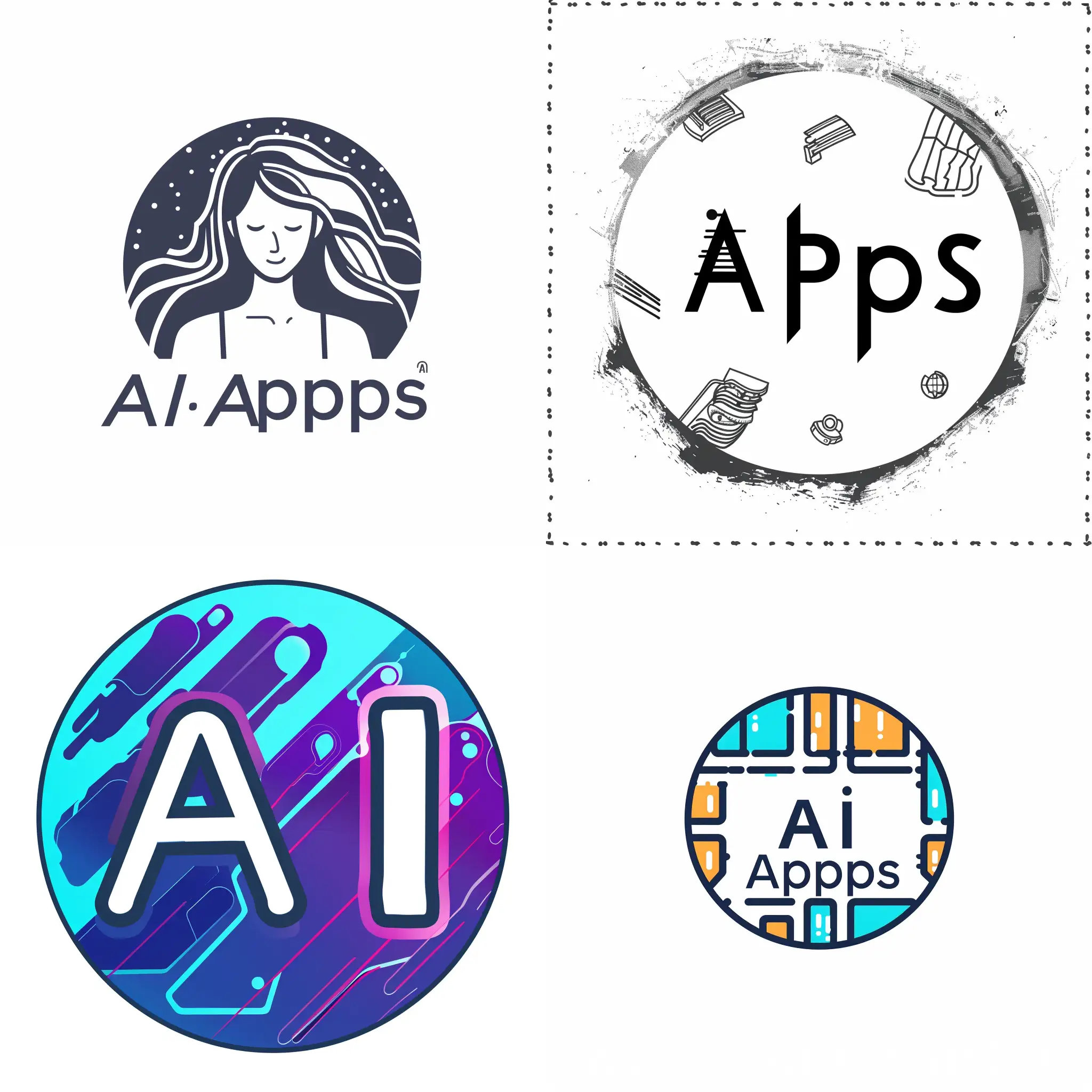Round logo with text - "AIApps" for a programmer