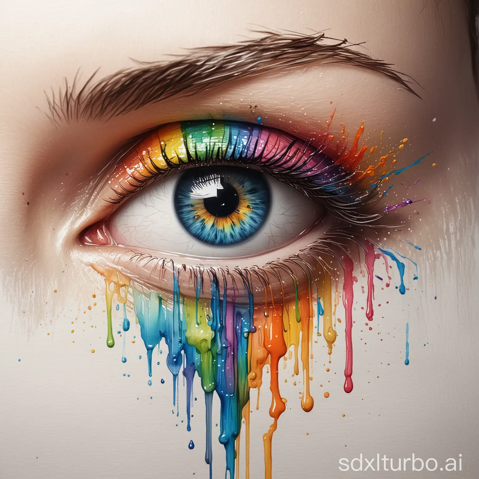 Surreal Eye Painting Rainbow Watercolor Sketch | SDXL Free Online