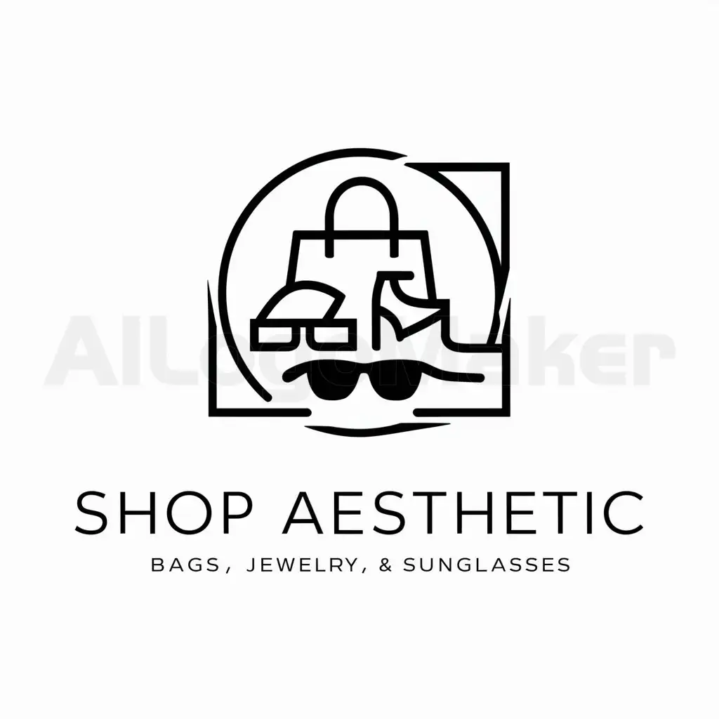 a logo design,with the text "Shop Aesthetic", main symbol:Bags, shoes, jewellery and sunglasses,complex,be used in fashion industry,clear background
