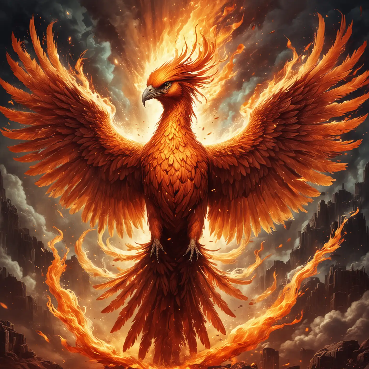 Majestic Phoenix Bird Soaring in Vibrant Flames