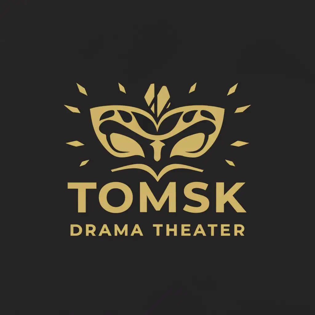 LOGO-Design-For-Tomsk-Drama-Theater-Dramatic-Emblem-with-Theatrical-Attributes-on-Clear-Background