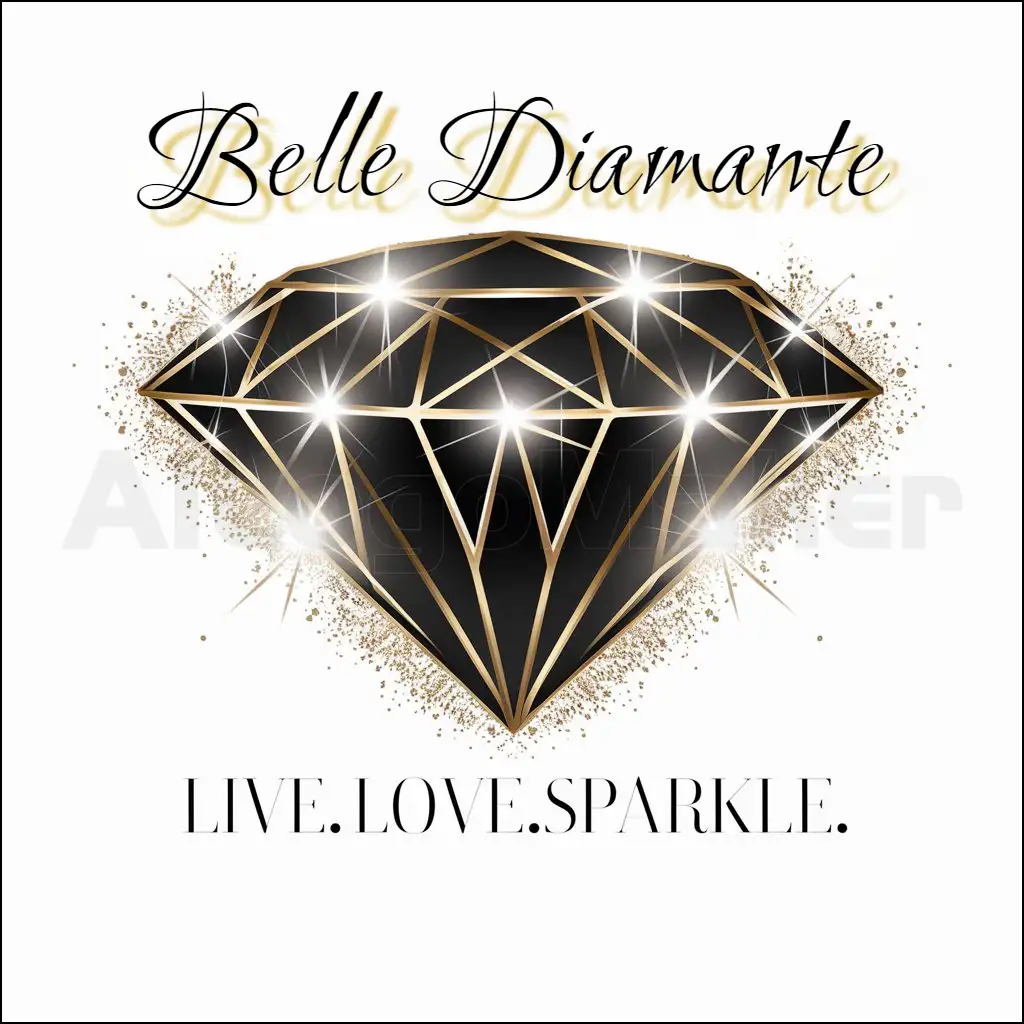 a logo design,with the text "Bell Diamante", main symbol:sparkling black and gold diamond in background with the words Belle Diamante in front in larger letters and Live.Love.Sparkle. in smaller letters underneath,Moderate,be used in Retail industry,clear background