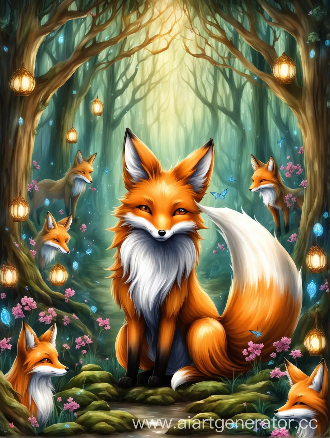 Enchanted-Forest-Scene-with-Foxes-Kitsune