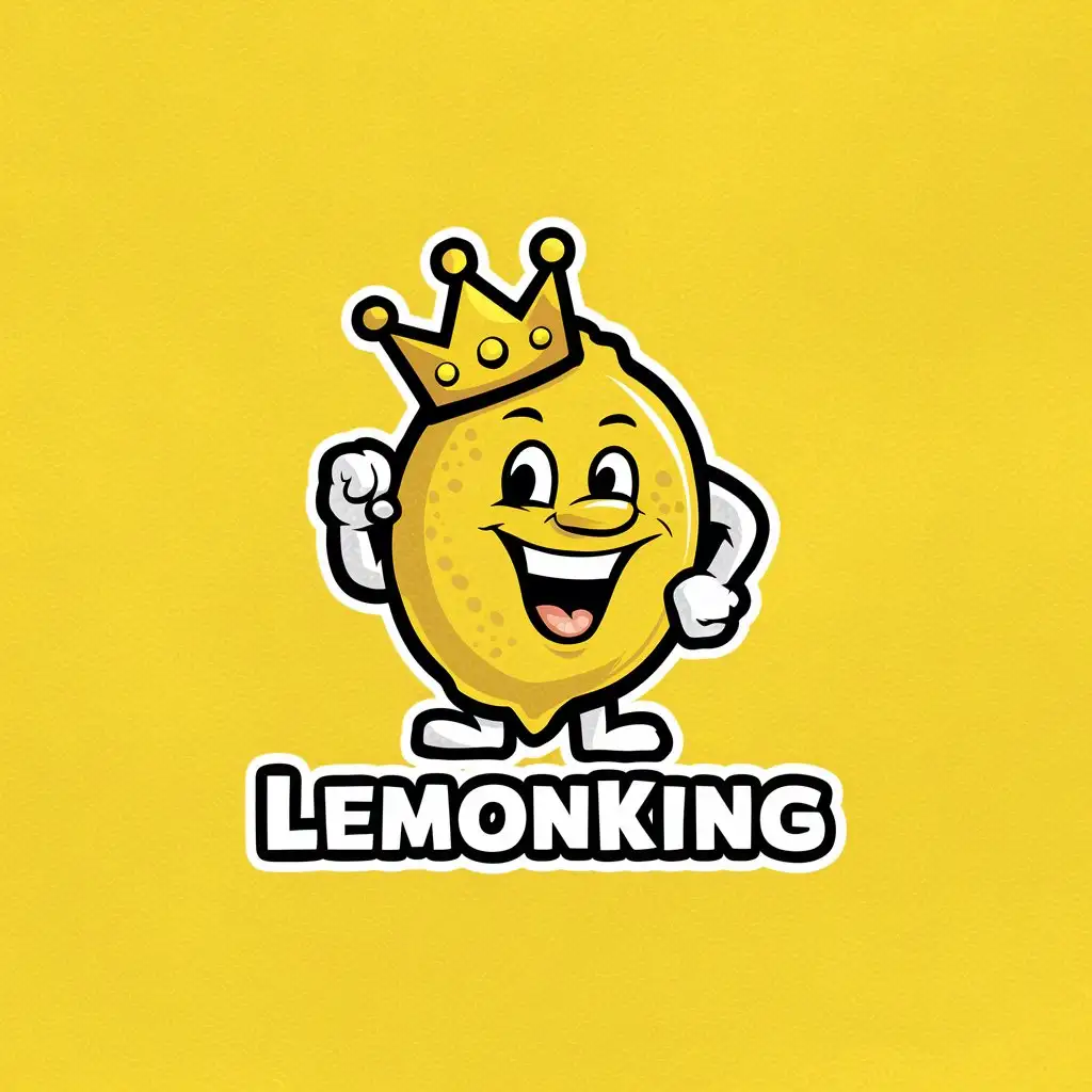 LOGO-Design-for-LemonKing-Cartoonified-Anthropomorphic-Yellow-Lemon-with-Crown-on-Clear-Background