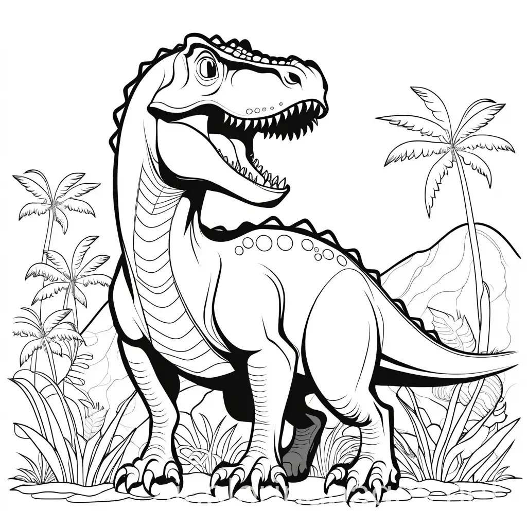 Dinosaur, Coloring Page, black and white, line art, white background, Simplicity, Ample White Space