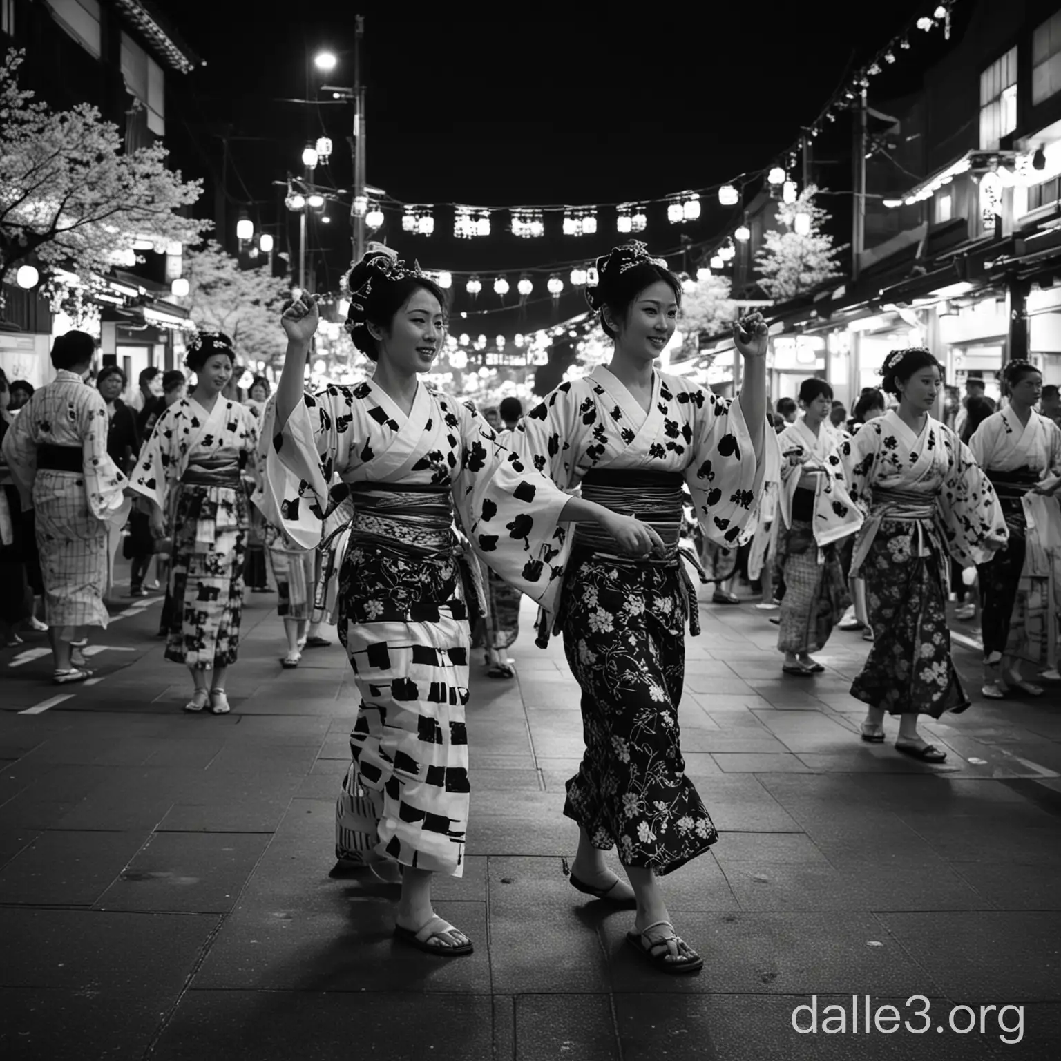 please create an image of the Japanese Bon dance in black and white