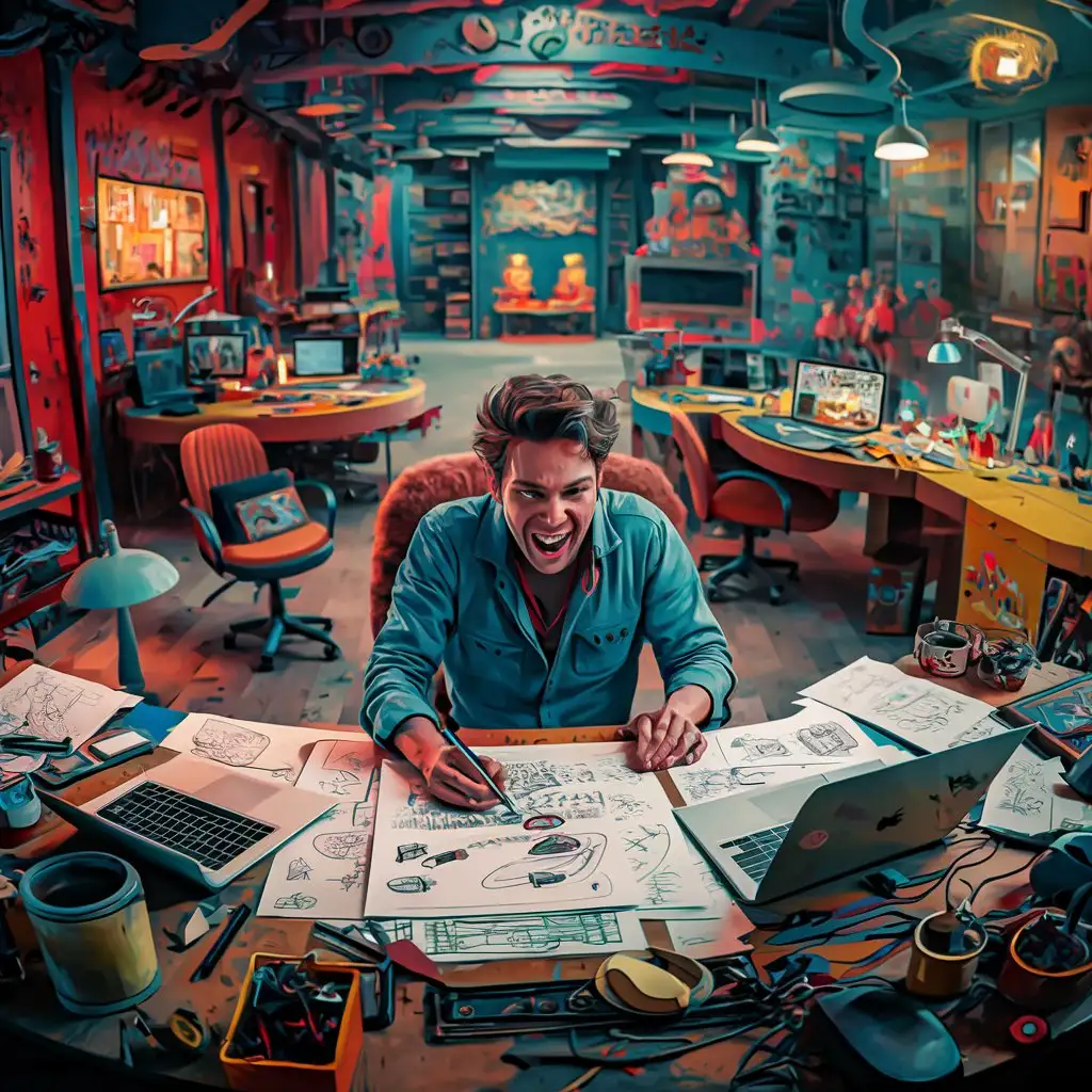 Creative Game Designer in Colorful Gaming Company Office | AI Image ...