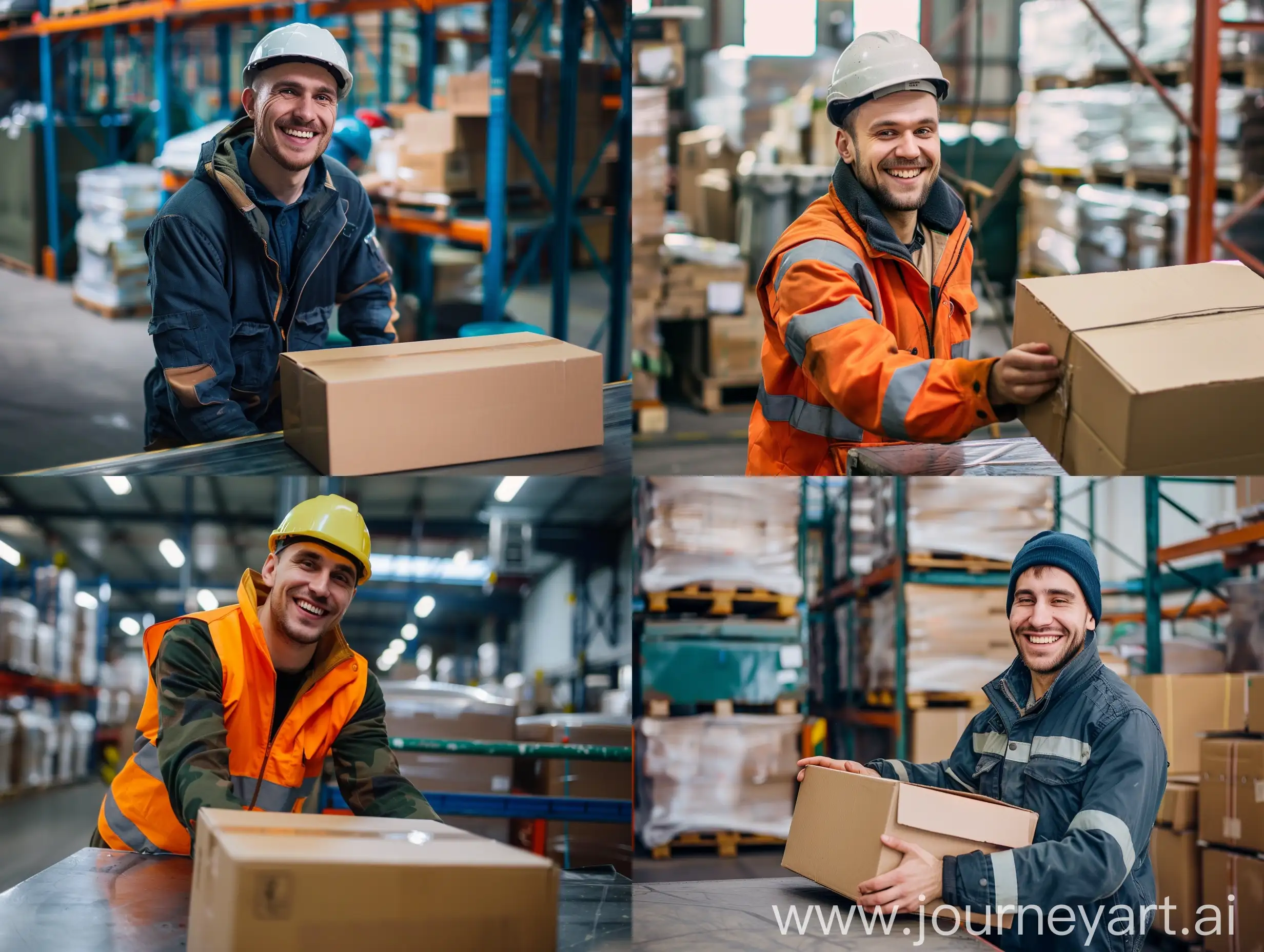 Smiling-Slavic-Warehouse-Worker-Places-Box-on-Table