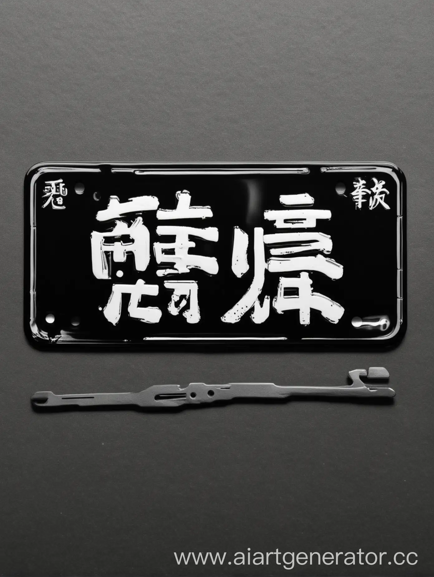 номерной знак мотороллера, чёрный фон, белые японские иероглифы