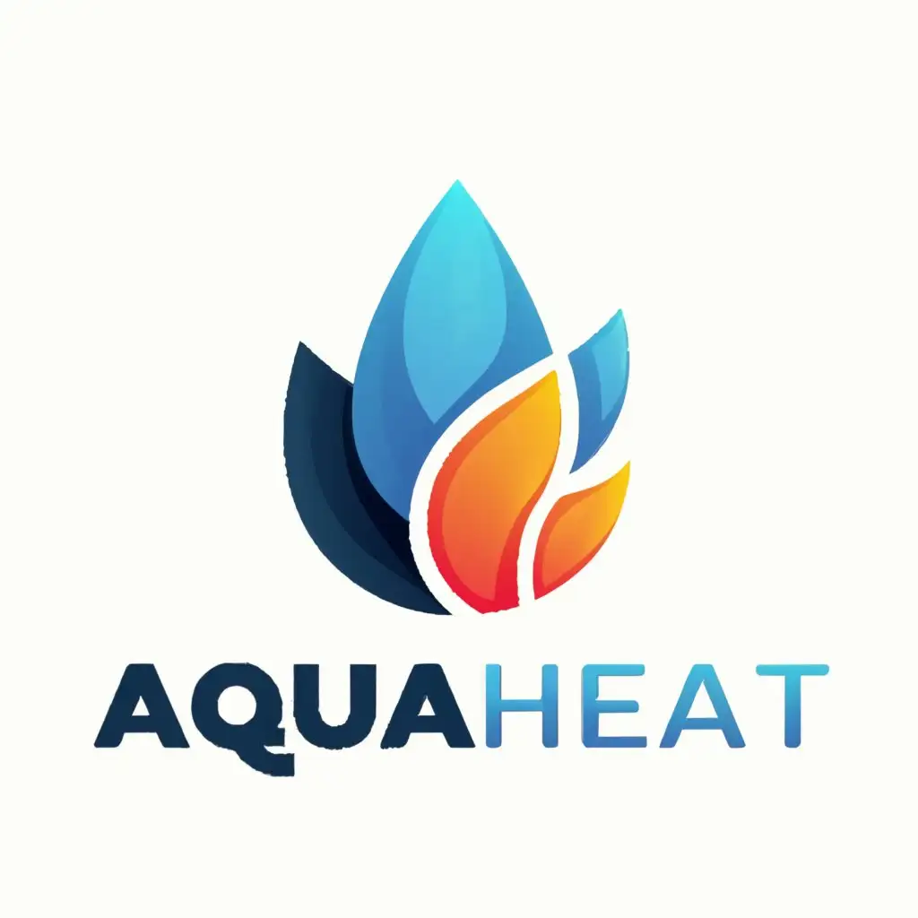 a logo design,with the text "AquaHeat", main symbol:flame, water, leaf,Moderate,be used in Construction industry,clear background