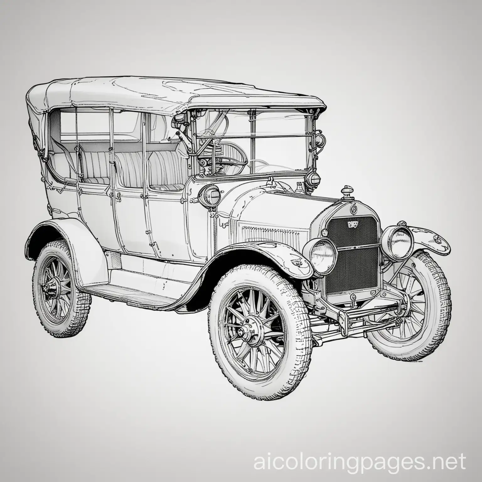  Dodge Model 30-35 from 1914, also known as "old Betsy" coloring page, Coloring Page, black and white, line art, white background, Simplicity, Ample White Space. The background of the coloring page is plain white to make it easy for young children to color within the lines. The outlines of all the subjects are easy to distinguish, making it simple for kids to color without too much difficulty. (The input does not seem to be in another language, so I'm repeating the input as per the process.)